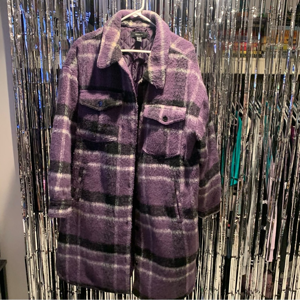 TORRID Purple Plaid Wool Coat Size 2X